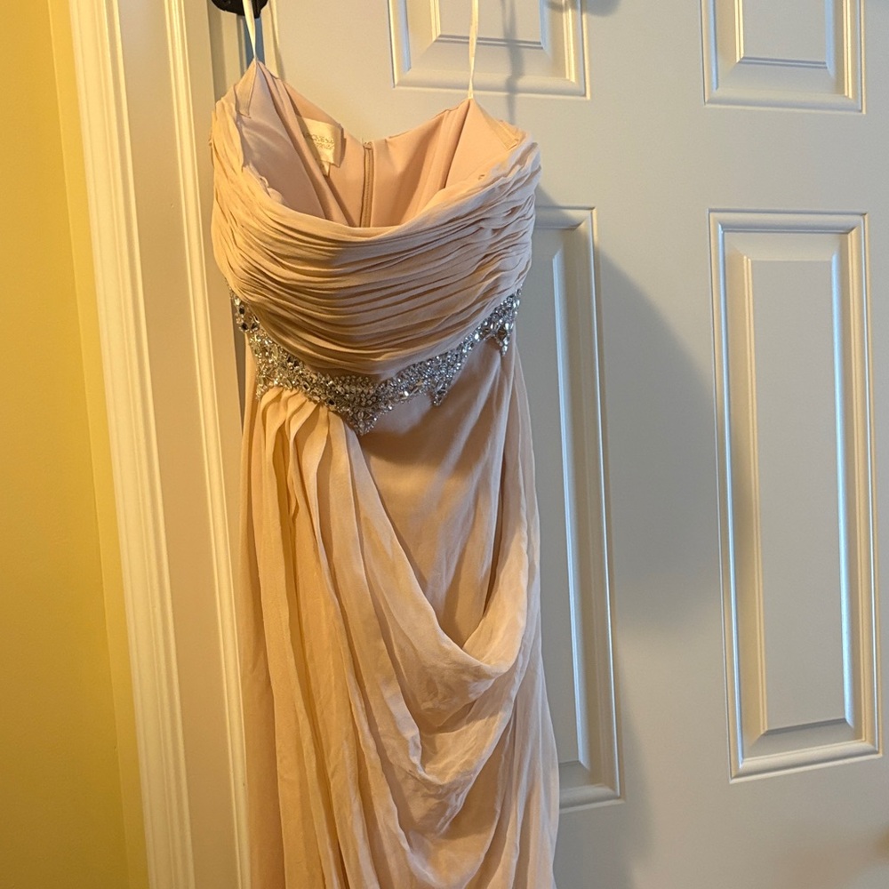 Marchesa Strapless Blush Gown with Silver Accents
